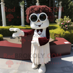 Maroon Graveyard mascot costume character dressed with a Wedding Dress and Sunglasses