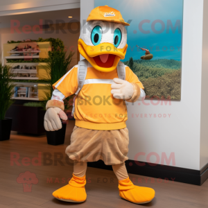 Tan Duck mascot costume character dressed with a Joggers and Headbands