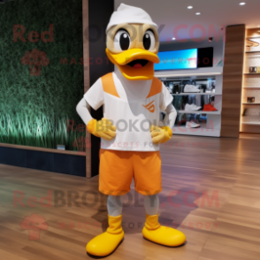 Tan Duck mascot costume character dressed with a Joggers and Headbands