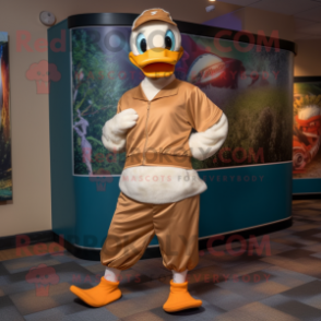 Tan Duck mascot costume character dressed with a Joggers and Headbands