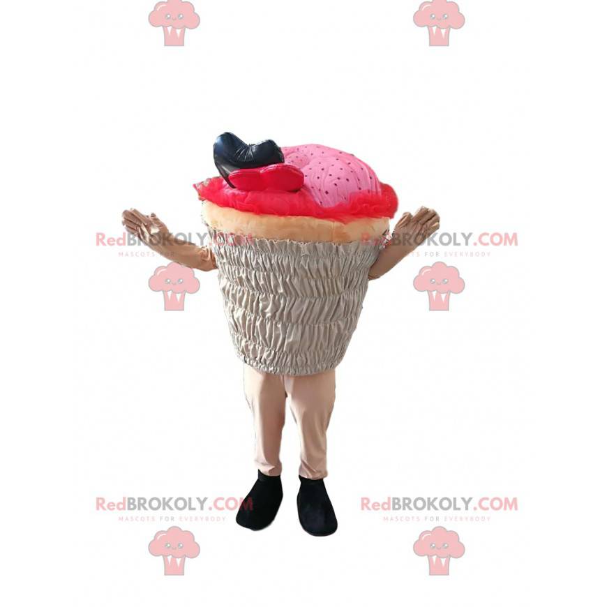 Růžový maskot cup-cake. Košíček kostým - Redbrokoly.com Růžový maskot cup-cake. Košíček kostým - Redbrokoly.com