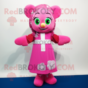 Pink Celtic Cross mascot costume character dressed with a Wrap Skirt and Scarf clips