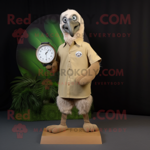 Beige Kiwi mascot costume character dressed with a Henley Tee and Bracelet watches