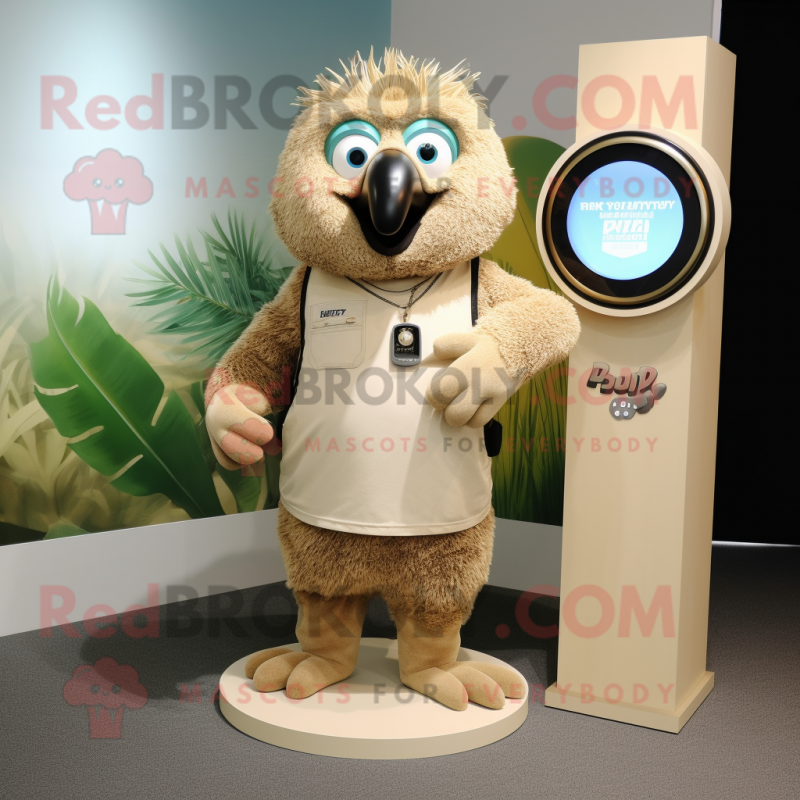 Beige Kiwi mascot costume character dressed with a Henley Tee and Bracelet watches Beige Kiwi mascot costume character dressed with a Henley Tee and Bracelet watches