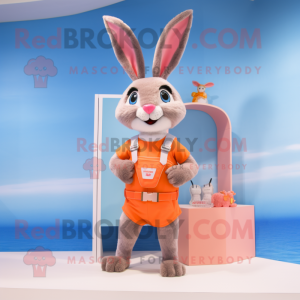 Peach Wild Rabbit mascot costume character dressed with a Swimwear and Belts