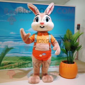 Peach Wild Rabbit mascot costume character dressed with a Swimwear and Belts