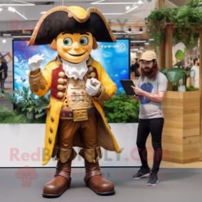 Gold Pirate mascot costume character dressed with a Boyfriend Jeans and Digital watches