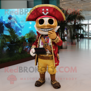 Gold Pirate mascot costume character dressed with a Boyfriend Jeans and Digital watches
