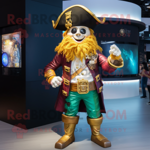 Gold Pirate mascot costume character dressed with a Boyfriend Jeans and Digital watches