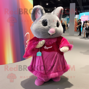 Magenta Chinchilla mascot costume character dressed with a Pleated Skirt and Shoe laces