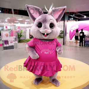Magenta Chinchilla mascot costume character dressed with a Pleated Skirt and Shoe laces