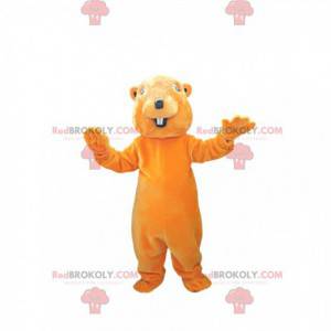 Very smiling orange beaver mascot. Beaver costume -