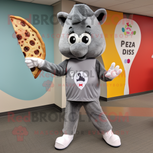 Grå Pizza Slice maskot...