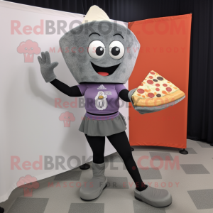 Grå Pizza Slice maskot...