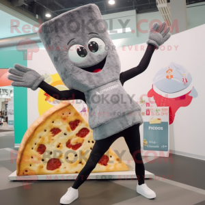 Grå Pizza Slice maskot...