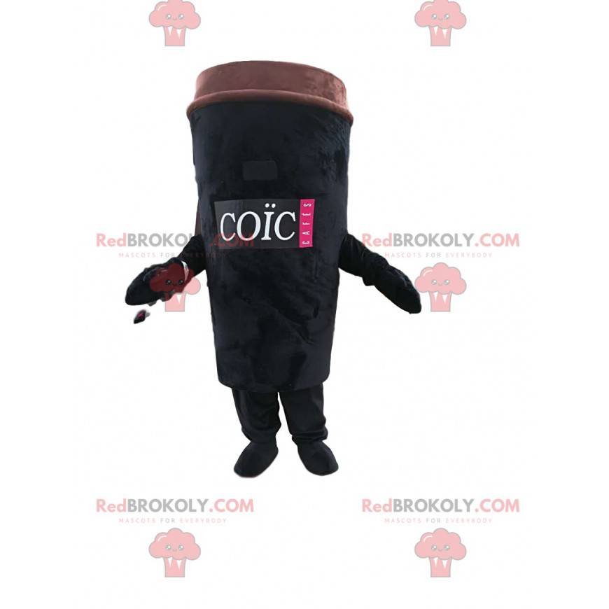 Mascotte de tasse de café noire à emporter. Costume de tasse à Mascotte de tasse de café noire à emporter. Costume de tasse à