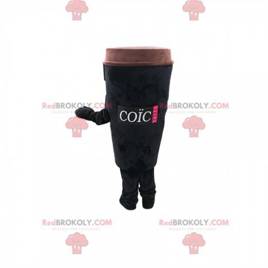 Black coffee cup mascot to take away. Coffee cup costume -