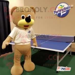 Beige Ping Pong Table mascot costume character dressed with a Corduroy Pants and Messenger bags