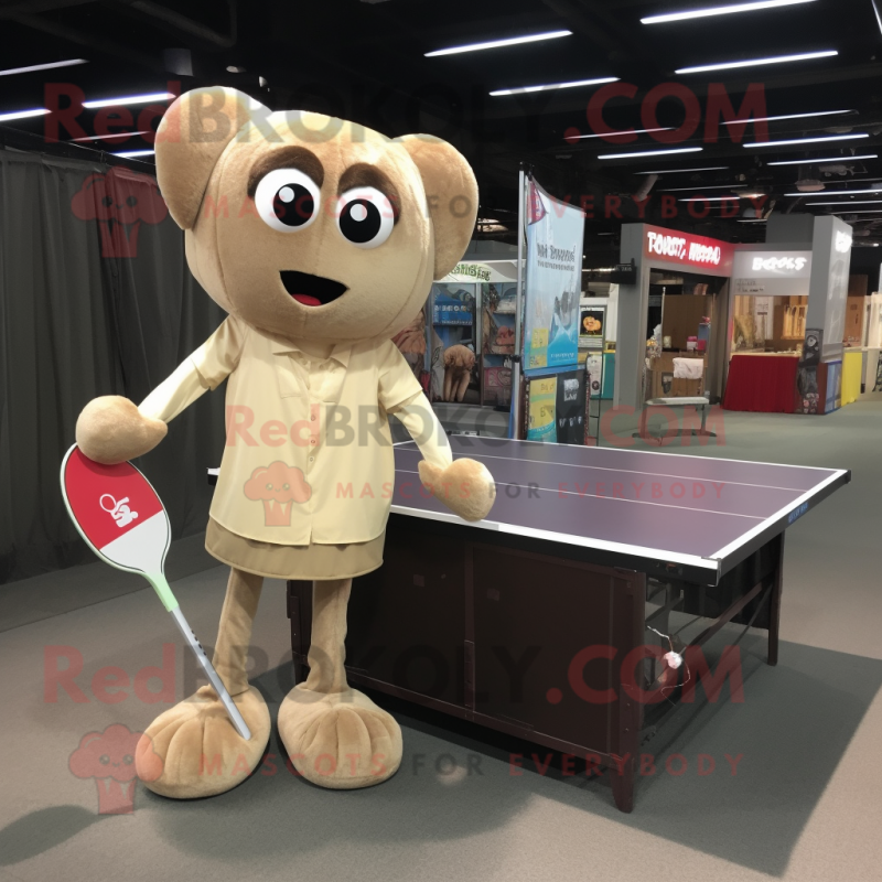 Beige Ping Pong Table mascot costume character dressed with a Corduroy Pants and Messenger bags