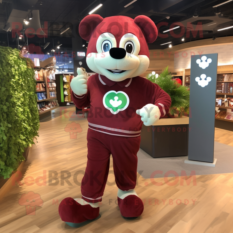Maroon Four Leaf Clover mascot costume character dressed with a Joggers and Rings Maroon Four Leaf Clover mascot costume character dressed with a Joggers and Rings