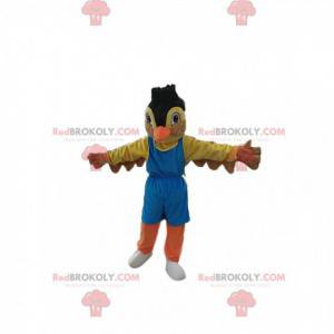 Mascot gorrión colorido en ropa deportiva. Disfraz de gorrión -