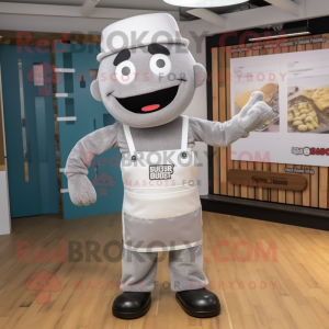 Silver Burgers mascot costume character dressed with a Dungarees and Tie pins