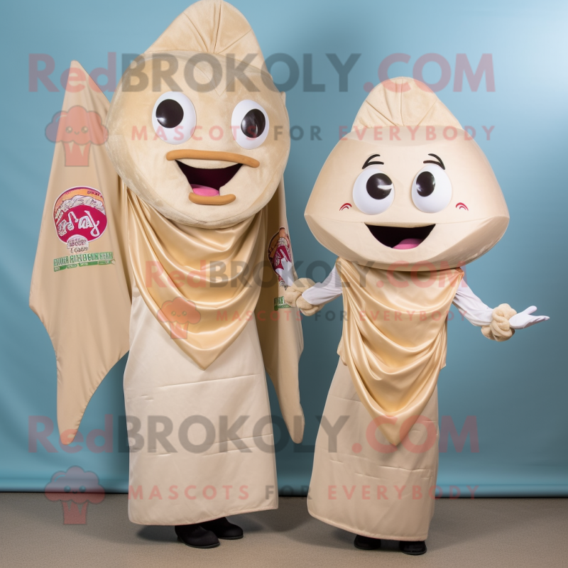 Beige Fish Tacos mascot costume character dressed with a Shift Dress and Belts Beige Fish Tacos mascot costume character dressed with a Shift Dress and Belts
