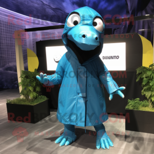 nan Diplodocus mascot costume character dressed with a Raincoat and Wraps