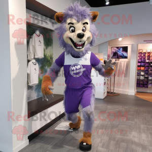 Lavender Werewolf mascot costume character dressed with a Running Shorts and Headbands