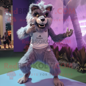 Lavender Werewolf mascot costume character dressed with a Running Shorts and Headbands
