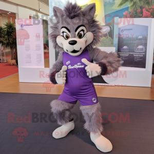 Lavender Werewolf mascot costume character dressed with a Running Shorts and Headbands