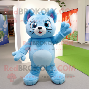 Sky Blue Cat maskot kostume...