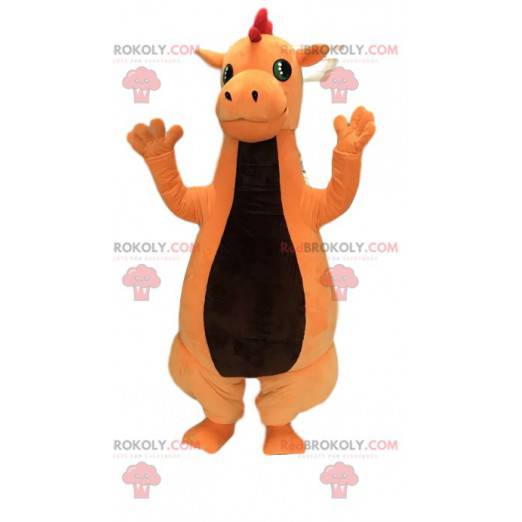 Friendly orange dinosaur mascot. Dinosaur costume -