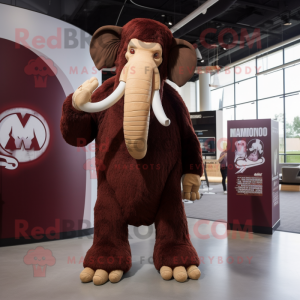 Maroon Mammoth mascot costume character dressed with a V-Neck Tee and Cufflinks
