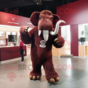 Maroon Mammoth mascot costume character dressed with a V-Neck Tee and Cufflinks