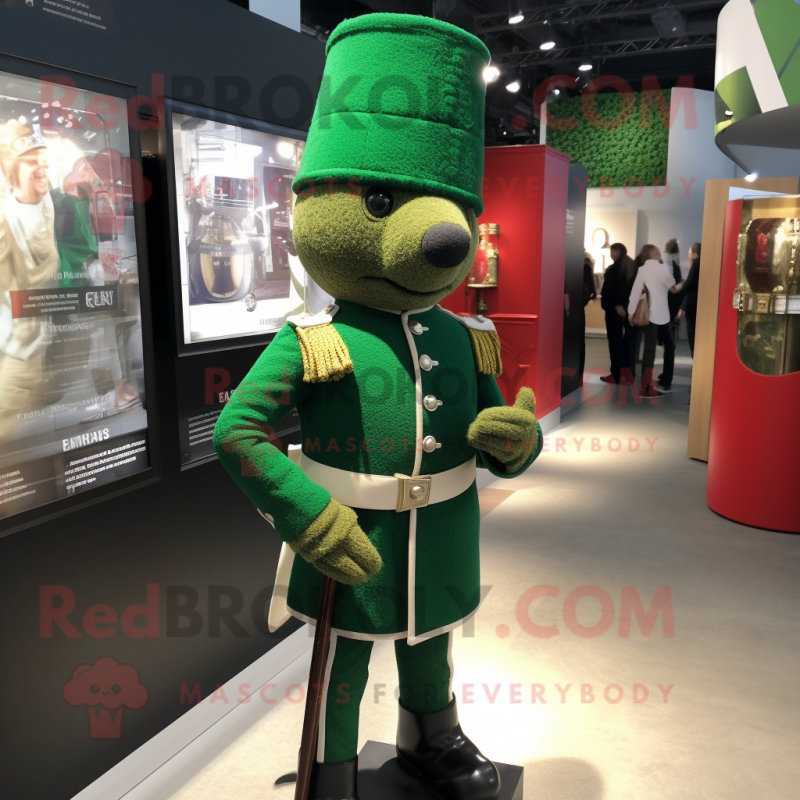 Green British Royal Guard mascot costume character dressed with a Cardigan and Keychains