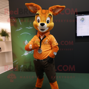 Orange Roe Deer mascot costume character dressed with a Oxford Shirt and Smartwatches