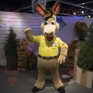 Gold Donkey mascot costume character dressed with a Cargo Pants and Suspenders