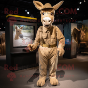 Gold Donkey mascot costume character dressed with a Cargo Pants and Suspenders