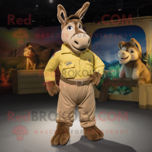 Gold Donkey mascot costume character dressed with a Cargo Pants and Suspenders