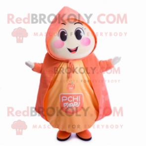 Peach Pho mascot costume character dressed with a Coat and Shawl pins