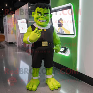 Green Frankenstein mascot costume character dressed with a Romper and Smartwatches