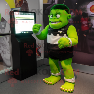 Green Frankenstein mascot costume character dressed with a Romper and Smartwatches