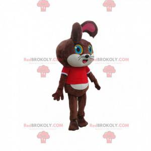 Mascote coelho marrom com uma camiseta vermelha - Redbrokoly.com