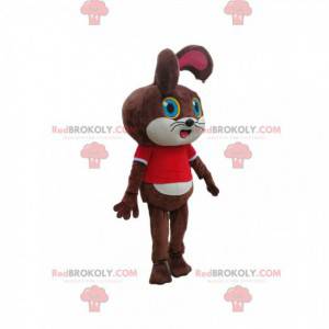 Mascotte de lapine marron avec un t-shirt rouge - Redbrokoly.com