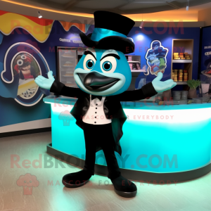 Cyan Fajitas mascot costume character dressed with a Tuxedo and Bracelets