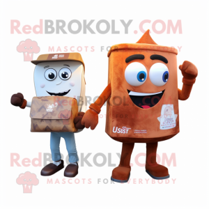 Rust Ice Cream mascot costume character dressed with a Jeans and Messenger bags