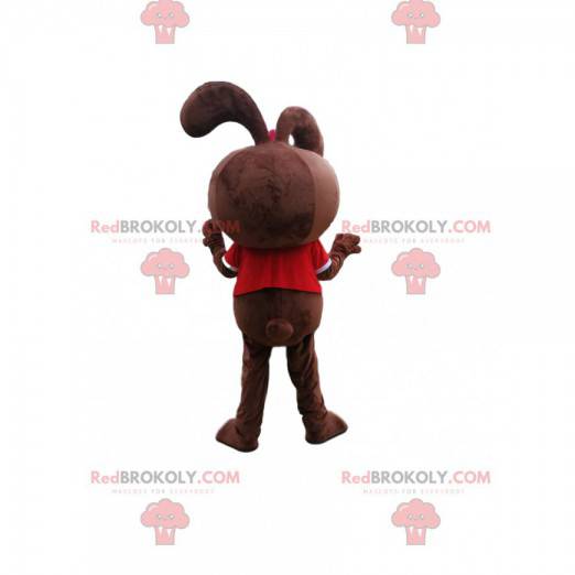 Mascotte de lapine marron avec un t-shirt rouge - Redbrokoly.com