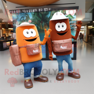 Rust Ice Cream mascot costume character dressed with a Jeans and Messenger bags