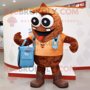 Rust Ice Cream mascot costume character dressed with a Jeans and Messenger bags